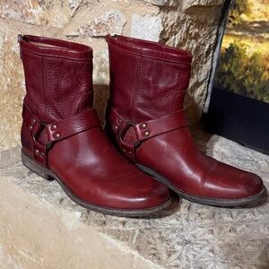 Frye Women's Red Leather Harness Booties